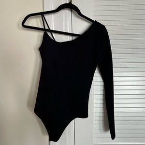 Abercrombie & Fitch Seamless Asymmetrical Long Sleeve Bodysuit Black
